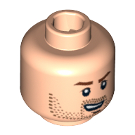 Tête de minifigurine, barbe naissante brun, sourcils bruns et motif imprimé à sourire ouvert (Minifig Head, Brown Stubble, Brown Eyebrows, and Open Grin Print)