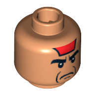 Tête de minifigurine mola ram, sourcils en colère, peinture rouge sur le avant, lignes de jowl motif imprimé [tenon creux bouché] (Minifig Head Mola Ram, Angry Eyebrows, Red Paint on Forehead, Jowl Lines Print [Blocked Open Stud])