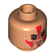 Garde de temple tête minifigurine, peinture de visage rouge, les yeux enfoncés motif imprimé [tenon creux bouché] (Minifig Head Temple Guard, Red Face Paint, Sunken Eyes Print [Blocked Open Stud])