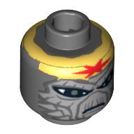 Tête de minifigurine Turk Falso, visage gris bleuté clair, Grands yeux et bandeau jaune avec motif imprimé rouge Star (Minifig Head Turk Falso, Light Bluish Gray Face, Large Eyes and Yellow Headband with Red Star Print)