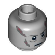 Tête de minifigurine Dark Vador, Cicatrices Gris Gauche & Droite, Sourcils Gris, motif imprimé pupilles blanches (Minifig Head Darth Vader, Scars Gray Left & Right, Gray Eyebrows, White Pupils Print)