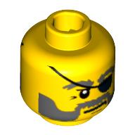 Tête de minifigurine Plongeur, cache-œil et barbe grise bouche fermée / bouche ouverte peur motif imprimé (Minifig Head Diver, Eyepatch and Gray Beard Closed Mouth / Open Mouth Scared Print)