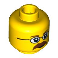 Tête de minifigurine Plongeur, lunettes, sourcils bruns et moustache bouche fermée / bouche ouverte motif imprimé peur (Minifig Head Diver, Glasses, Brown Eyebrows and Moustache Closed Mouth / Open Mouth Scared Print)