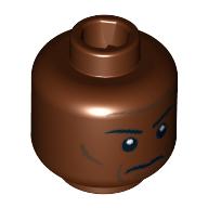 Tête de minifigurine Mace Windu / seso, visage sombre avec des lignes de joues, sourcils fins, motif : pupilles blanches (Minifig Head Mace Windu / Seso, Grim Face with Cheek Lines, Thin Eyebrows, White Pupils Print)