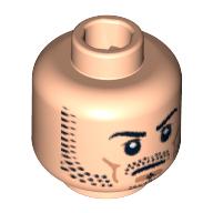 Tête de minifigurine alamut marchand / gool, barbe naissante, sourcils noirs, froncement de sourcils, blanc pupilles des yeux motif imprimé [tenon creux bouché] (Minifig Head Alamut Merchant / Gool, Beard Stubble, Black Eyebrows, Frown, White Pupils Print [Blocked Open Stud])