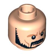 Tête de minifigurine setam, barbe taillée, moustache, marque de joue argentée, expression déterminée imprimé [tenon creux bouché] (Minifig Head Setam, Trimmed Beard, Moustache, Silver Cheek Mark, Determined Expression Print [Blocked Open Stud])