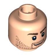 Tête de minifigurine dastan, barbe naissante de barbe, sourcils broussailleux, motif imprimé déterminé / sourire (Minifig Head Dastan, Beard Stubble, Bushy Eyebrows, Determined / Grin Print)
