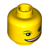 Tête de minifigurine LEGO Club Max, sourcils, pupilles blanches, grand sourire ouvert [Bloqué ouvert tenon] (Minifig Head LEGO Club Max, Eyebrows, White Pupils, Wide Open Smile [Blocked Open Stud])