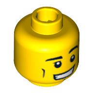 Tête de minifigurine, sourcils, lignes verticales de joue, fossette de menton et motif imprimé grand sourire (Minifig Head, Eyebrows, Vertical Cheek Lines, Chin Dimple and Wide Grin Print)