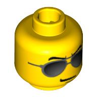 Figurine head traffic cop, lunettes de soleil noires et argentées, motif imprimé fossette au menton [tenon creux bouché] (Minifig Head Traffic Cop, Black and Silver Sunglasses, Chin Dimple Print [Blocked Open Stud])