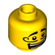 Tête de minifigurine cirque ringmaster, moustache bouclée longue, bouche ouverte sourire, motif : pupilles blanches [tenon creux bouché] (Minifig Head Circus Ringmaster, Moustache Curly Long, Open Mouth Grin, White Pupils Print [Blocked Open Stud])