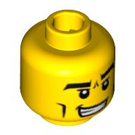Maître de karaté de tête de figurine, sourcils épais, lignes de joue et motif imprimé de avant sillonné [tenon creux bouché] (Minifig Head Karate Master, Thick Eyebrows, Cheek Lines and Furrowed Brow Print [Blocked Open Stud])