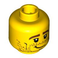 Surfeur tête minifigurine, barbe naissante brun, sourcils bruns, sourire tordu et lignes de joues motif imprimé [tenon creux bouché] (Minifig Head Surfer, Brown Stubble, Brown Eyebrows, Crooked Smile and Cheek Lines Print [Blocked Open Stud])