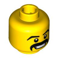 Tête de minifigurine mariachi, sourcils épais et moustache, motif : grand sourire avec dents (Minifig Head Mariachi, Thick Eyebrows and Moustache, Grin with Teeth Print)