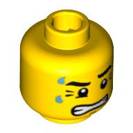 Haltérophile tête minifigurine, sueur dégoulinante, avec des dents serrées et les pieds de corbeau motif imprimé [tenon creux bouché] (Minifig Head Weightlifter, Dripping Sweat, with Clenched Teeth and Crow's Feet Print [Blocked Open Stud])