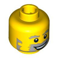 Minifigurine pêcheur tête, barbe gris avec des sourcils gris, favoris, grand sourire ouvert et blanc pupilles des yeux motif imprimé (Minifig Head Fisherman, Beard Gray with Gray Eyebrows, Sideburns, Wide Open Smile and White Pupils Print)