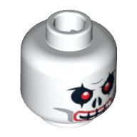 Tête de minifigurine krazi, mal de crâne avec des yeux rouges, motif : lèvres rouges (Minifig Head Krazi, Skull Evil with Red Eyes, Red Lips Print)
