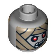 Tête de minifigurine amset-ra, or mort masque / momie envelopper avec yeux rouges et bouche ouverte motif imprimé (Minifig Head Amset-Ra, Gold Death Mask / Mummy Wrap with Red Eyes and Open Mouth Print)