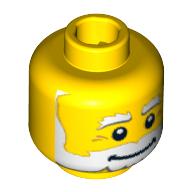 Tête de minifigurine Gnome de pelouse, barbe blanche, sourcils broussailleux blancs, sourire, motif : pupilles blanches [tenon creux bouché] (Minifig Head Lawn Gnome, White Beard, White Bushy Eyebrows, Smile, White Pupils Print [Blocked Open Stud])