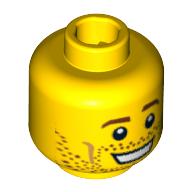 Tête de minifigurine Joueur de football, sourcils bruns, sourire bouche ouverte, barbe naissante, motif : pupilles blanches [tenon creux bouché] (Minifig Head Soccer Player, Brown Eyebrows, Open Mouth Smile, Stubble, White Pupils Print [Blocked Open Stud])