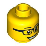 Tête de minifigurine patineur de rue, lunettes rectangulaires, sourire bouche ouverte, motif : pupilles blanches [tenon creux bouché] (Minifig Head Street Skater, Rectangular Glasses, Open Mouth Smile, White Pupils Print [Blocked Open Stud])