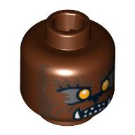Tête de minifigurine Loup-garou, yeux orange et dents pointues motif imprimé [tenon creux bouché] (Minifig Head Werewolf, Orange Eyes and Sharp Teeth Print [Blocked Open Stud])