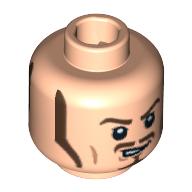 Tête de minifigurine Will Turner, longs favoris bruns, moustache, et motif imprimé ricanement / sourire de bouc (Minifig Head Will Turner, Long Brown Sideburns, Moustache, and Goatee Sneering / Smiling Print)