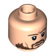 Tête de minifigurine amiral norrington, la barbe brune en lambeaux souriant / fronçant les sourcils motif imprimé (Minifig Head Admiral Norrington, Ragged Brown Beard Smiling / Frowning Print)