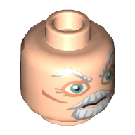 Tête de minifigurine Ki-Adi-Mundi, grands yeux, sourcils blancs, barbe et moustache motif imprimé [tenon creux bouché] (Minifig Head Ki-Adi-Mundi, Large Eyes, White Eyebrows, Beard and Mustache Print [Blocked Open Stud])