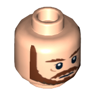 Tête de minifigurine Qui-Gon Jinn, barbe avec sourcils bruns, motif : moustache et barbe (Minifig Head Qui-Gon Jinn, Beard with Brown Eyebrows, Moustache and Beard Print)