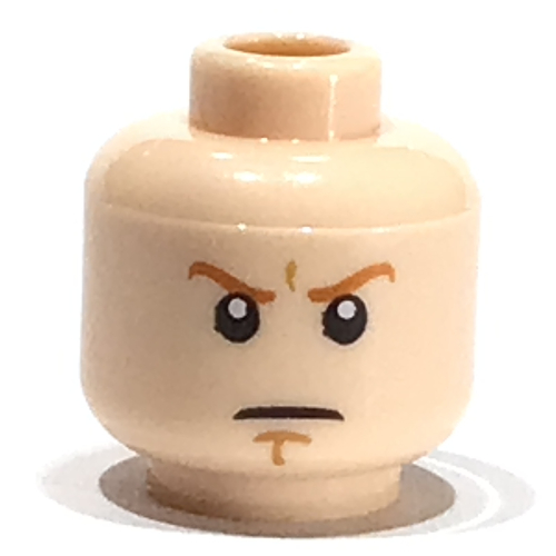 Tête de minifigurine Obi-Wan Kenobi, sourcils orange foncé, pupilles de l'œil blanc et le menton brun Fimple déterminé / souriant imprimé (Minifig Head Obi-Wan Kenobi, Dark Orange Eyebrows, White Pupils and Brown Chin Dimple Determined / Smiling Print)