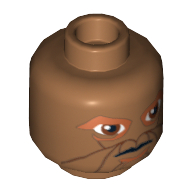 Tête de minifigurine eeth koth, yeux brun rougeâtre et lignes autour de la bouche motif imprimé [tenon creux bouché] (Minifig Head Eeth Koth, Reddish Brown Eyes and Lines Around Mouth Print [Blocked Open Stud])