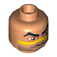 Tête de minifigurine Quinlan Vos, grands sourcils, bande jaune, barbe naissante motif imprimé [tenon creux bouché] (Minifig Head Quinlan Vos, Large Eyebrows, Yellow Stripe, Stubble Beard Print [Blocked Open Stud])