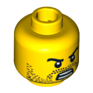 Gladiateur tête minifigurine, barbe naissante, les sourcils en colère avec les dents nues bouche ouverte motif imprimé [tenon creux bouché] (Minifig Head Gladiator, Beard Stubble, Angry Eyebrows with Baring Teeth Open Mouth Print [Blocked Open Stud])