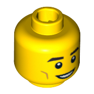 Tête de minifigurine Pêcheur de glace, sourcils, fossettes de joue, pupilles blanches et ouvert motif imprimé sourire [Bloqué ouvert tenon] (Minifig Head Ice Fisherman, Eyebrows, Cheek Dimples, White Pupils and Open Smile Print [Blocked Open Stud])