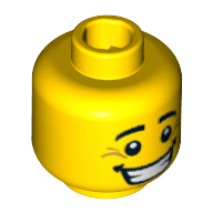 Tête de minifigurine diplômé, sourcils, pupilles blanches, fossette au menton, sourire rides et grand sourire ouvert motif imprimé [tenon creux bouché] (Minifig Head Graduate, Eyebrows, White Pupils, Chin Dimple, Smile Wrinkles and Wide Open Smile Print [Blocked Open Stud])