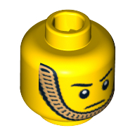 Tête de minifigurine garde royale, sourcils froncés, pupilles de l'œil blanc et mentonnière or motif imprimé [tenon creux bouché] (Minifig Head Royal Guard, Stern Eyebrows, White Pupils and Gold Chin Strap Print [Blocked Open Stud])