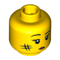 Tête de minifigurine Femme de caverne, cils et sourcils, pupilles blanches, lèvres rouges et tache sur le motif imprimé de joue (Minifig Head Cave Woman, Eyelashes and Eyebrows, White Pupils, Red Lips and Smudge on Cheek Print)