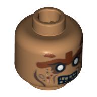 Tête de minifigurine Zombie, yeux argentés et lignes faciales brunes fermées Motif imprimé Bouche / Dents nues (Minifig Head Zombie, Silver Eyes and Brown Face Lines Closed Mouth / Bared Teeth Print)