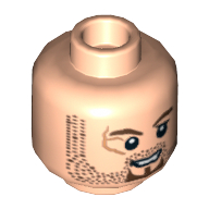 Scrum tête figurine, barbe naissante brun et bouc, cicatrice sur l'œil droit motif imprimé [tenon creux bouché] (Minifig Head Scrum, Brown Stubble and Goatee, Scar on Right Eye Print [Blocked Open Stud])