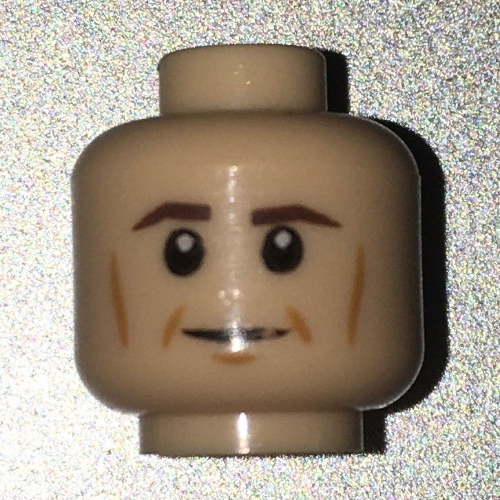Tête de minifigurine rebelle trooper / cuisinier, sourcils bruns, lignes de joues marron clair motif imprimé [tenon creux bouché] (Minifig Head Rebel Trooper / Cook, Brown Eyebrows, Light Brown Cheek Lines Print [Blocked Open Stud])