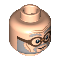 Tête de minifigurine ernie prang, barbe grise et sourcils, lunettes marron motif imprimé [verre ouvert bloqué] (Minifig Head Ernie Prang, Gray Beard and Eyebrows, Brown Glasses Print [Blocked Open Stud])