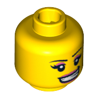 Minifigurine patineur de tête fille, lèvres roses et fard à paupières, sourire ouvert avec les dents motif imprimé [tenon creux bouché] (Minifig Head Skater Girl, Pink Lips and Eye Shadow, Open Smile with Teeth Print [Blocked Open Stud])