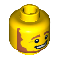 Tête de minifigurine leprechaun, barbe brun anguleux touffu avec des pupilles de l'œil blanc et bouche ouverte sourire en coin motif imprimé [tenon creux bouché] (Minifig Head Leprechaun, Beard Brown Angular Bushy with White Pupils and Open Mouth Smirk Print [Blocked Open Stud])
