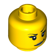 Tête de minifigurine fille intergalactique, sourcils arqués, cils, motif : sourire en coin avec lèvres argentées [tenon creux bouché] (Minifig Head Intergalactic Girl, Arched Eyebrows, Eyelashes, Smirk with Silver Lips Print [Blocked Open Stud])