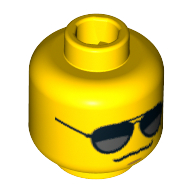 Lunettes de tête minifigurine avec lunettes de soleil noir et argent, menton fossette, la bouche sombre motif imprimé [tenon creux bouché] (Minifig Head Glasses with Black and Silver Sunglasses, Chin Dimple, Grim Mouth Print [Blocked Open Stud])