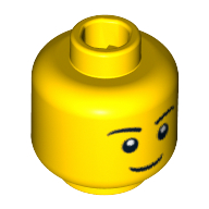 Tête de minifigurine, sourcils noirs, sourire fin, yeux noirs avec des pupilles blanches imprimé [tenon creux bouché] (Minifig Head, Black Eyebrows, Thin Grin, Black Eyes with White Pupils Print [Blocked Open Stud])