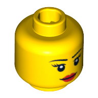 Tête de minifigurine, Sourcils fins, Cils, pupilles blanches, Rouge Lèvres Sourire motif imprimé [Bloqué ouvert tenon] (Minifig Head, Thin Eyebrows, Eyelashes, White Pupils, Red Lips Smile Print [Blocked Open Stud])