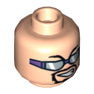 Tête de minifigurine Homme de main, lunettes avec lunettes de soleil argentées avec cadre violet et motif imprimé bouc [tenon creux bouché] (Minifig Head Henchman, Glasses with Silver Sunglasses with Purple Frame and Goatee Print [Blocked Open Stud])