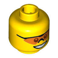 Tête de minifigurine, lunettes de soleil orange avec pièce de nez, sourire et menton motif imprimé fossette [tenon creux bouché] (Minifig Head, Orange Sunglasses with Nose Piece, Smile and Chin Dimple Print [Blocked Open Stud])